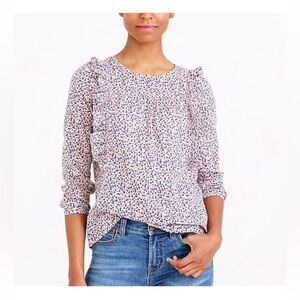 J. Crew Mercantile Ditsy Floral Print Ruffle Shoulder Detail 100% Cotton Blouse✨